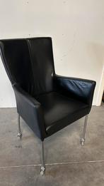 6 mooie verrijdbare lederen eethoek stoelen, Ophalen, Strak, Zwart, Leer