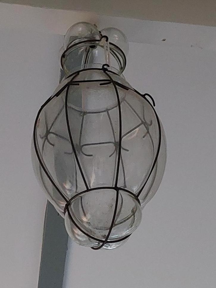 2 Venetiaans glazen hanglampen, Huis en Inrichting, Lampen | Hanglampen, Zo goed als nieuw, Minder dan 50 cm, Glas, Metaal, Overige materialen