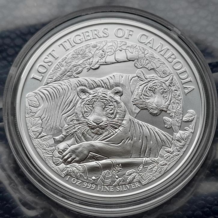 2024 Cambodia - Lost Tigers - 1 oz silver BU, Postzegels en Munten, Munten | Azië, Zuidoost-Azië, Zilver, Ophalen of Verzenden