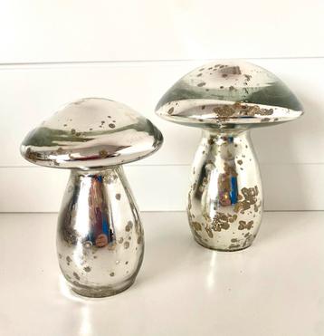 Glazen Paddenstoelen Set zilver kleur beschikbaar voor biedingen
