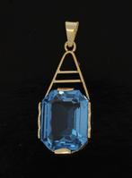 Sale! 14 karaats gouden retro ketting hanger blauwe topaas, Sieraden, Tassen en Uiterlijk, Kettinghangers, Goud, Goud, Met edelsteen