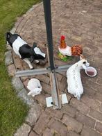 Tuinbeelden set - Koe, Haan, Geit, Konijn, Tuin en Terras, Tuinbeelden, Ophalen of Verzenden, Gebruikt, Kunststof, Dierenbeeld