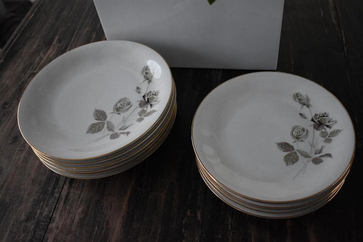 Bavaria retro borden met rozen zwart wit decor 12x art deco, Antiek en Kunst, Antiek | Servies los, Ophalen of Verzenden