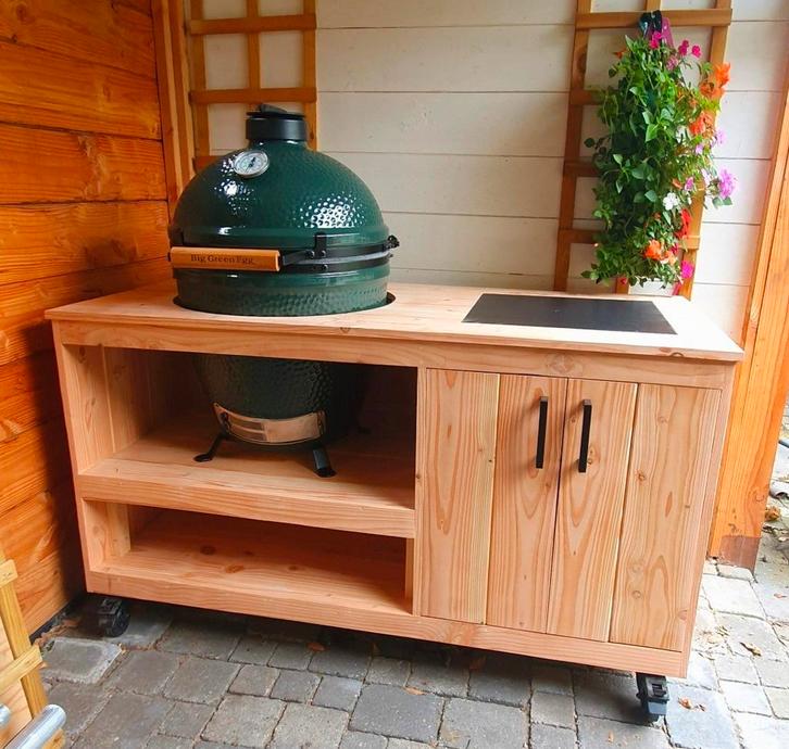 BBQtafel douglas met kastruimte voor iedere kamado op maat, Tuin en Terras, Buitenkeukens, Nieuw, Houtskool, Vrijstaand, Ophalen of Verzenden