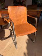4 buisframe Bauhaus geïnspireerde  Stoelen Cognac Leer RVS, Huis en Inrichting, Stoelen, Ophalen, Gebruikt, Bruin, Leer