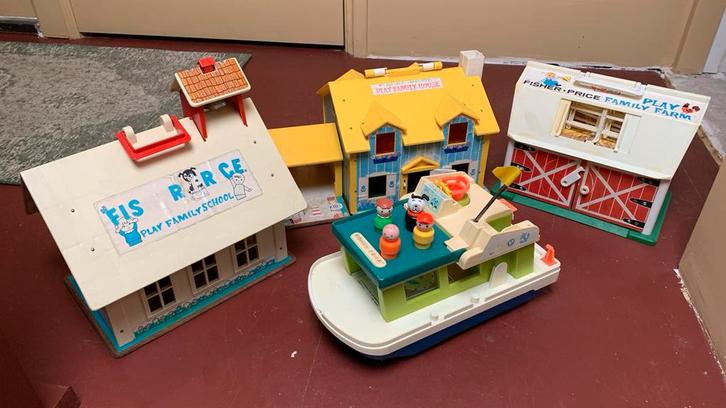 Vintage Fisher Price Huis, School, Boot, Boerderij, Kinderen en Baby's, Speelgoed | Overig, Gebruikt, Jongen of Meisje, Ophalen of Verzenden