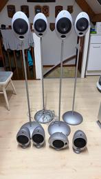KEF HTS2001 Satelliet Speakers - Complete Set met Stands, Gebruikt, 60 tot 120 watt, Front, Rear of Stereo speakers, Ophalen