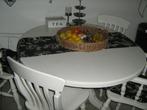 Grenen tafel (ovaal-wit), Huis en Inrichting, Tafels | Eettafels, Ophalen, Gebruikt, Wit gespoten, Vijf personen of meer