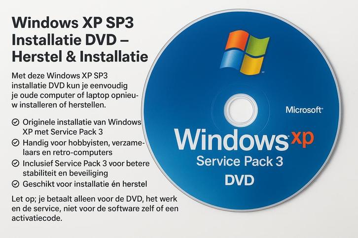 Windows XP SP3 Installatie DVD – Herstel & Installatie, Computers en Software, Besturingssoftware, Zo goed als nieuw, Windows