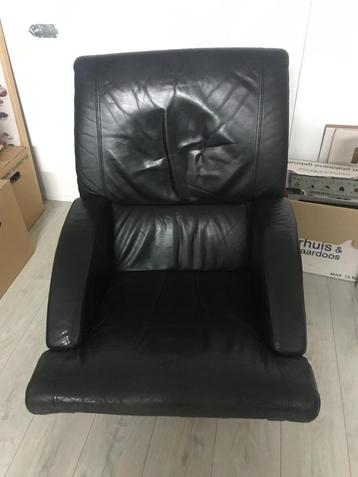 Fauteuil Zwart Leren Draaistoel Vintage 80’s Relax Stand beschikbaar voor biedingen