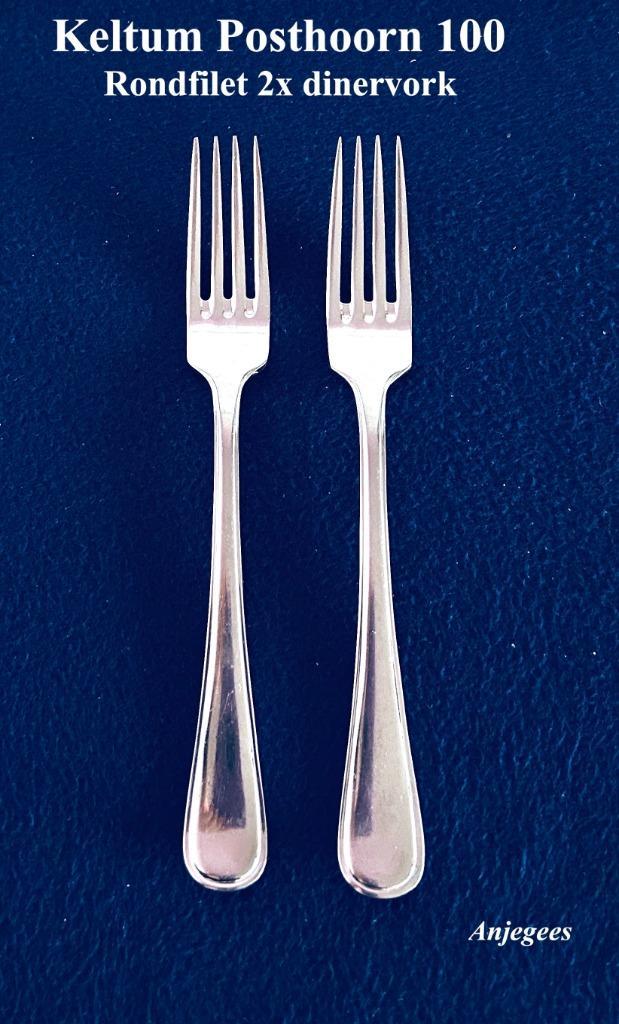 2x Vork Keltum Posthoorn 100 Rond € 10 p/s - (of samen € 15), Antiek en Kunst, Antiek | Bestek, Ophalen