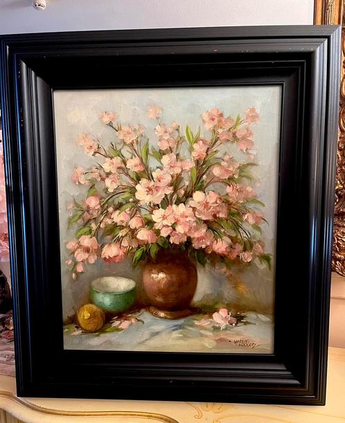 Prachtige groot olieverf bloemen schilderij, Antiek en Kunst, Kunst | Schilderijen | Klassiek, Ophalen of Verzenden