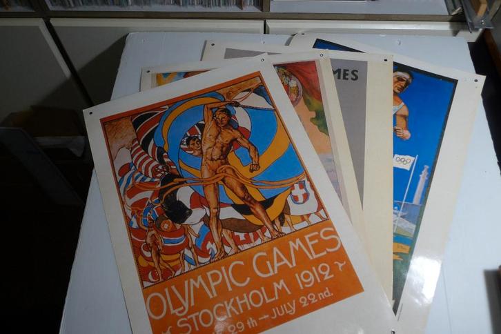 4 Vintage posters Coca Cola Olympische spelen, Verzamelen, Merken en Reclamevoorwerpen, Zo goed als nieuw, Reclamebord, Ophalen of Verzenden