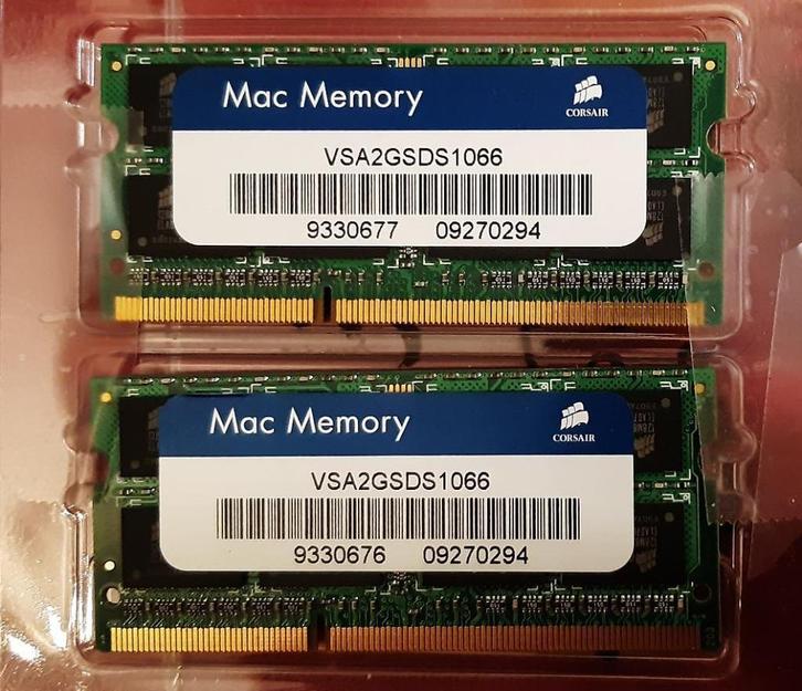 Corsair Sodimm kwaliteitsgeheugen voor MAC 2x2Gb, Computers en Software, RAM geheugen, Zo goed als nieuw, Laptop, 2 GB, DDR2, Ophalen of Verzenden