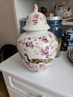 Porseleinen Pot met Deksel - Bloemen & Pauwen, Antiek en Kunst, Ophalen of Verzenden