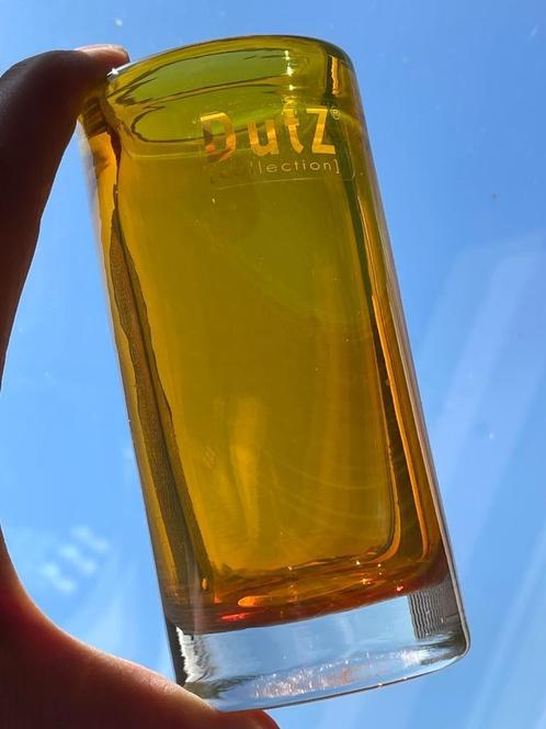 Dutz vaasje geel/amber cilindervormig klein 11,5 cm hoog, Huis en Inrichting, Woonaccessoires | Vazen, Gebruikt, Geel, Minder dan 50 cm