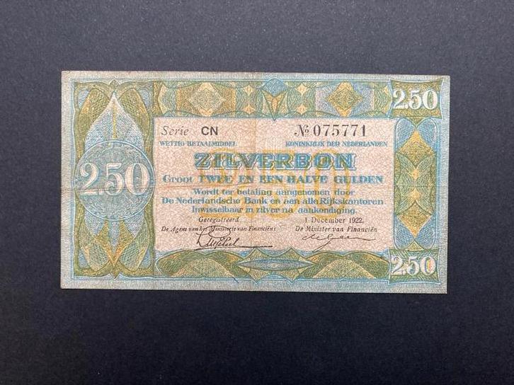 2,5 gulden 1922 Zilverbon, Postzegels en Munten, Bankbiljetten | Nederland, Los biljet, 2½ gulden, Ophalen of Verzenden