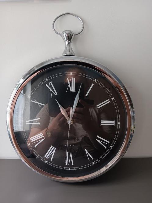 Wandklok zakhorloge stijl – zwart/zilver 39 cm, Huis en Inrichting, Woonaccessoires | Klokken, Zo goed als nieuw, Wandklok, Ophalen of Verzenden