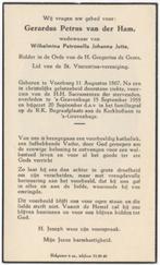 Gerardus P. van der Ham 1867 Voorburg + 1955 Den Haag, 88 jr, Verzamelen, Bidprentjes en Rouwkaarten, Verzenden