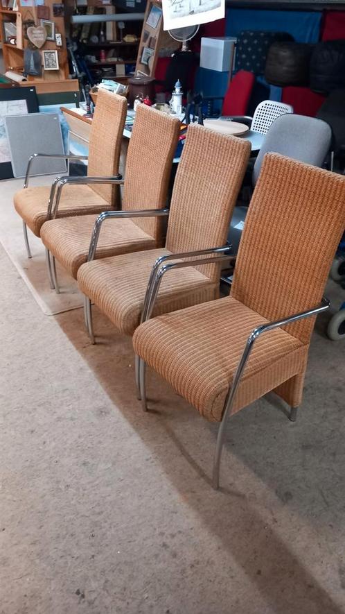Lloyd Loom Stoelen - Set van 4, Huis en Inrichting, Stoelen, Gebruikt, Vier, Metaal, Riet of Rotan, Bruin, Ophalen
