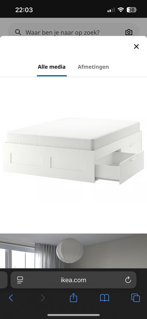 Brimnes IKEA bed 140x200 met hoofdeinde, Huis en Inrichting, Slaapkamer | Bedden, Gebruikt, Twijfelaar, 140 cm, 200 cm, Hout, Wit