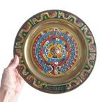 Mexicaans koperen bord Azteken kalender kleurrijk relief, Antiek en Kunst, Ophalen of Verzenden