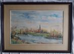 Jo Diks (1920-2013) - Dorpje aan de rivier - Aquarel, Ophalen of Verzenden