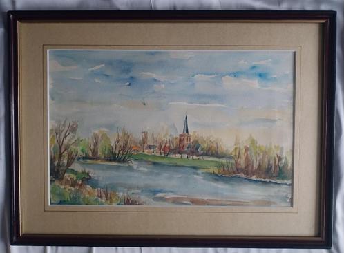 Jo Diks (1920-2013) - Dorpje aan de rivier - Aquarel, Antiek en Kunst, Kunst | Schilderijen | Klassiek, Ophalen of Verzenden