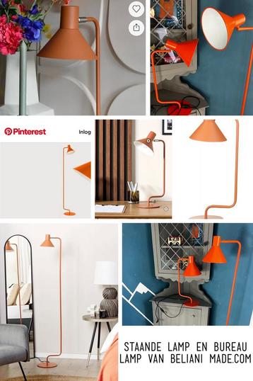 Zo goed als nieuwe staande lamp + bureau / tafel lamp oranje beschikbaar voor biedingen