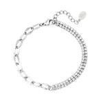 SALE! Zilverkleurige armband met steentjes, Ophalen of Verzenden, Nieuw, Zilver, Overige materialen