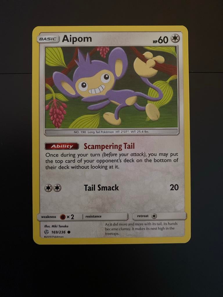 Aipom 169/236 Pokémon S&M Cosmic Eclipse Packfresh Mint, Ophalen of Verzenden, Zo goed als nieuw, Losse kaart
