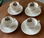 Vier keer Kop en schotel van Wedgwood, Moss Rose, Ophalen of Verzenden, Gebruikt, Wedgwood, Kop(pen) en/of Schotel(s)