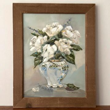Schilderij bloemstilleven witte rozen in antieke vaas  beschikbaar voor biedingen