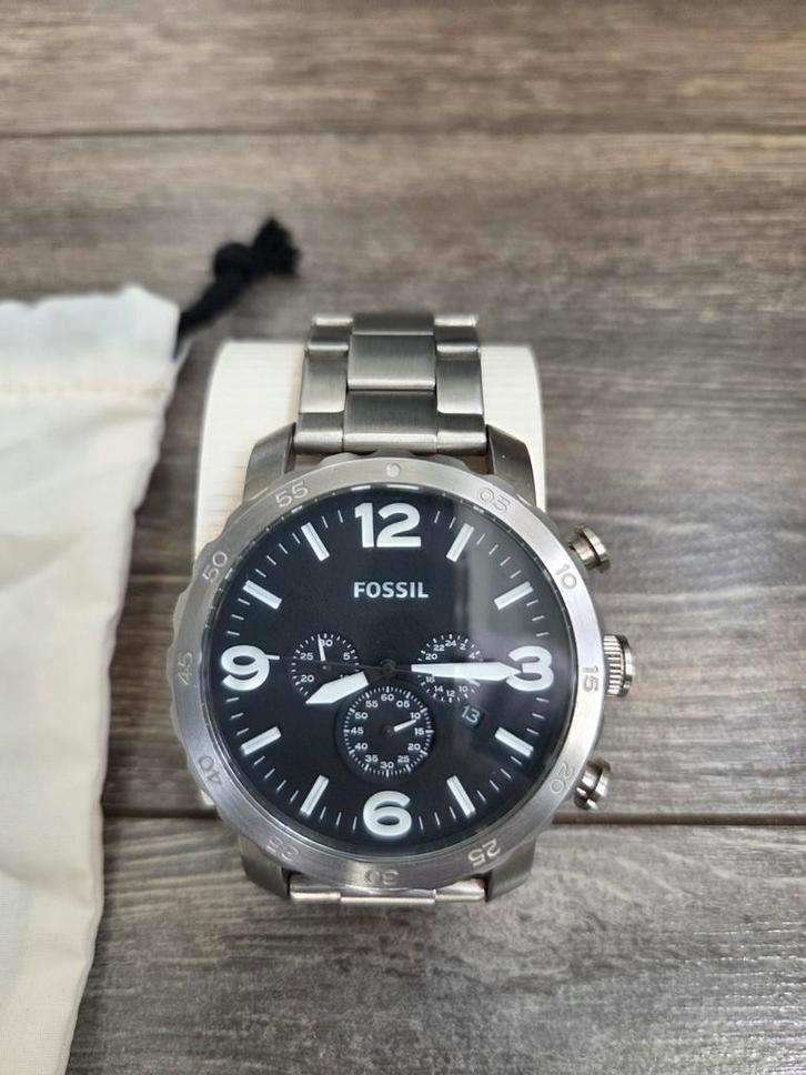 Fossil Nate RVS herenhorloge., Sieraden, Tassen en Uiterlijk, Horloges | Heren, Zo goed als nieuw, Overige merken, Staal, Ophalen of Verzenden