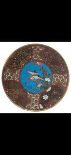 Groot Cloisonne bord, Meiji, Japan, Antiek en Kunst, Ophalen of Verzenden