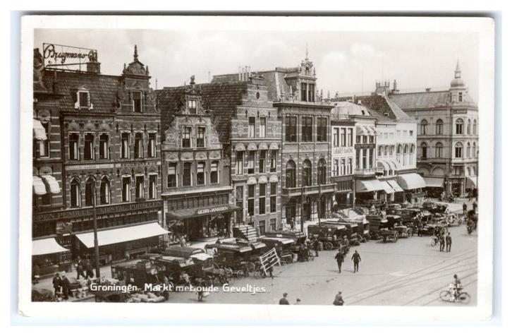 Groningen, Markt met oude Geveltjes, Verzamelen, Ansichtkaarten | Nederland, Gelopen, Groningen, 1920 tot 1940, Verzenden