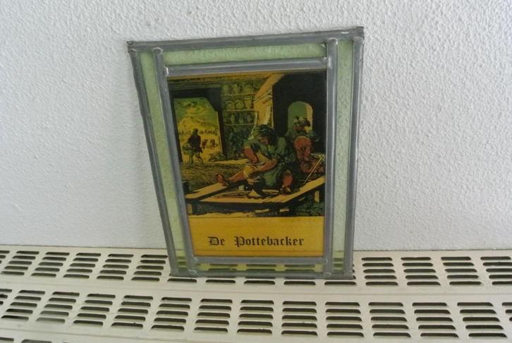 Antieke Glas en Loodraam handgemaakt De Pottebacker, Antiek en Kunst, Antiek | Woonaccessoires, Ophalen of Verzenden