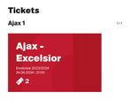 2 kaarten Ajax-Excelsior vak 113 naar elkaar, Tickets en Kaartjes, April, Twee personen