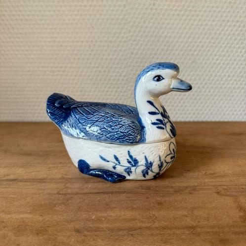 Vintage Chinees Blauw en Wit Porseleinen Eendje, Botereendje, Antiek en Kunst, Curiosa en Brocante, Ophalen of Verzenden