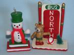 2x vintage houten kerstboomfiguurtje sneeuwpop en beertje, Ophalen of Verzenden, Gebruikt