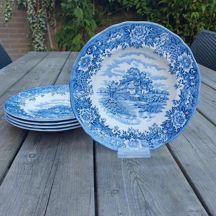 Vintage Alfred Meakin Borden - English Village 5x, Huis en Inrichting, Keuken | Servies, Gebruikt, Bord(en), Overige stijlen, Aardewerk