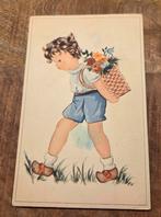 Jongen met mand bloemen op zijn rug, Verzenden, 1940 tot 1960, Gelopen, Kinderen