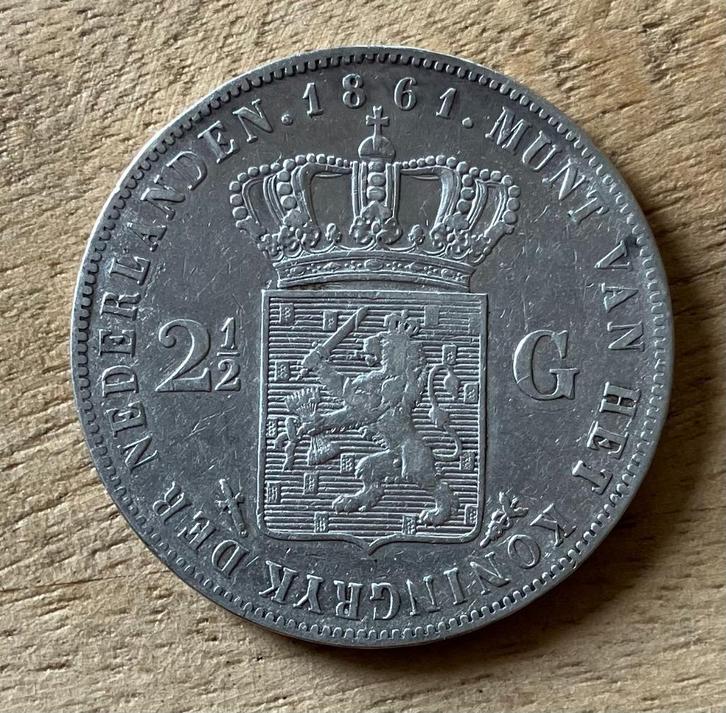 2,5 gulden 1861 Willem III, Postzegels en Munten, Munten | Nederland, Losse munt, 2½ gulden, Koning Willem III, Zilver, Ophalen