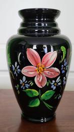 Booms zwarte glazen vaas handbeschilderd Hoogte 25 cm, Antiek en Kunst, Ophalen of Verzenden
