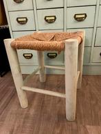 Vintage brocante blauw houten krukje gevlochten sisal touw, Ophalen of Verzenden, Gebruikt, Hout