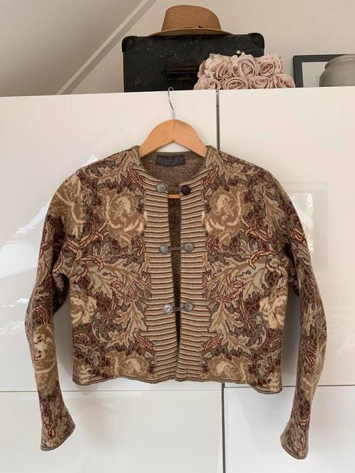 Vintage Vest Wol S Boho groen/bordeaux/beige, Kleding | Dames, Truien en Vesten, Gedragen, Maat 36 (S), Beige, Verzenden