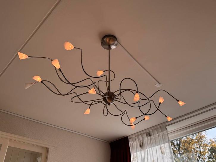 Octopus Hanglamp - 15 Lampjes - Halogeen, Huis en Inrichting, Lampen | Hanglampen, Gebruikt, 75 cm of meer, Glas, Ophalen