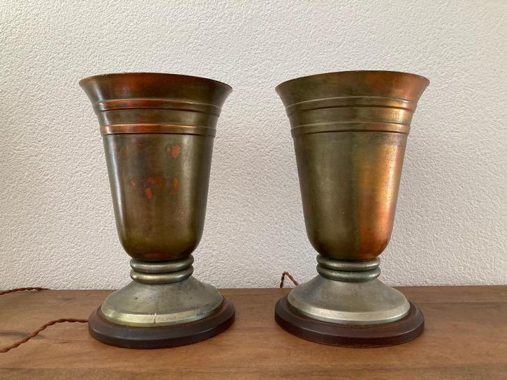 jaren 30 grote verkoperde art deco uplights / uplighters, Huis en Inrichting, Lampen | Tafellampen, Gebruikt, Minder dan 50 cm