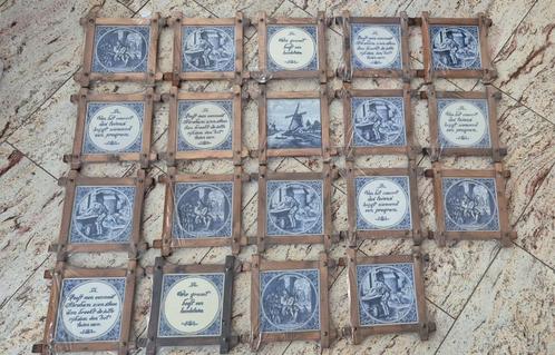 NIEUW Partij delft blauw tegels in houten lijst  19 stuks, Antiek en Kunst, Antiek | Wandborden en Tegels, Ophalen