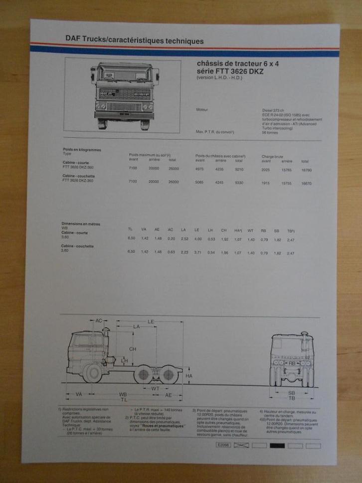 DAF FTT 3600 DKZ Technische Specificatie Folder 1985 – 6x4, Boeken, Auto's | Folders en Tijdschriften, Zo goed als nieuw, Overige merken